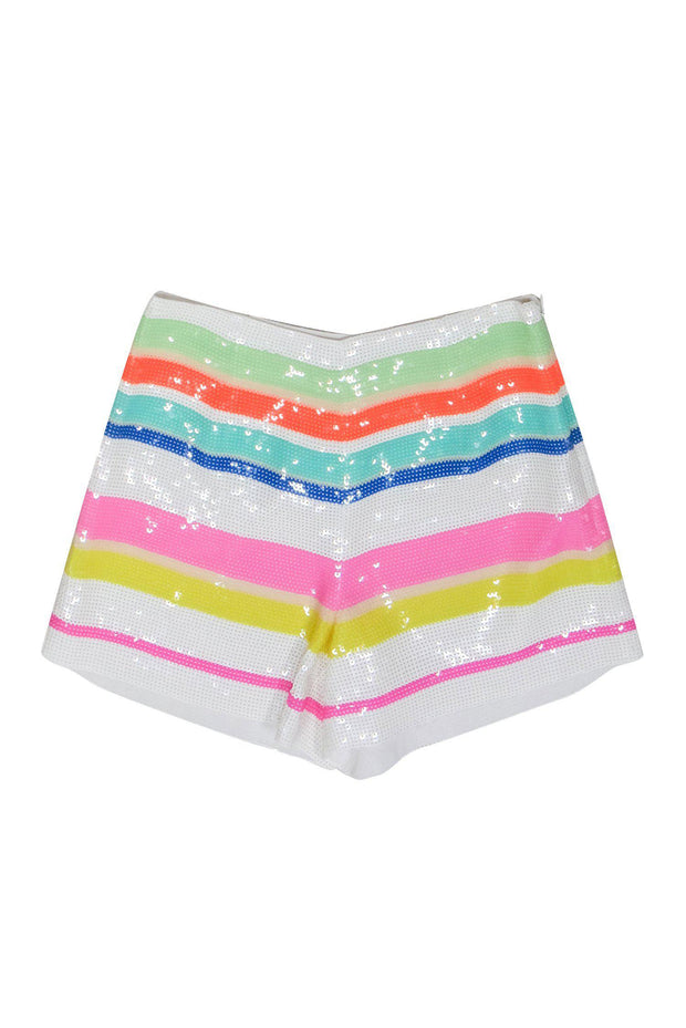 Current Boutique-Kate Spade - White & Multicolored Striped Sequin High Waisted Shorts Sz 0