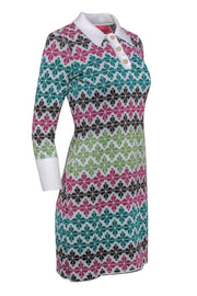 Current Boutique-Kate Spade - White, Pink & Green Metallic Clover Print Quarter-Sleeve Knit Dress Sz XS