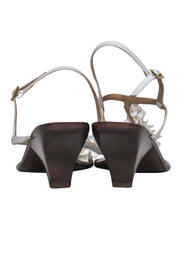 Current Boutique-Kate Spade - White Seashell T-Strap Wooden Kitten Heel Sandals Sz 8