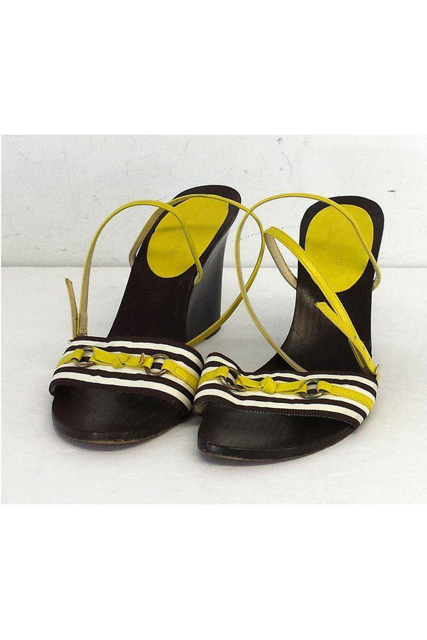 Current Boutique-Kate Spade - Yellow & Brown Strappy Wedges Sz 7.5