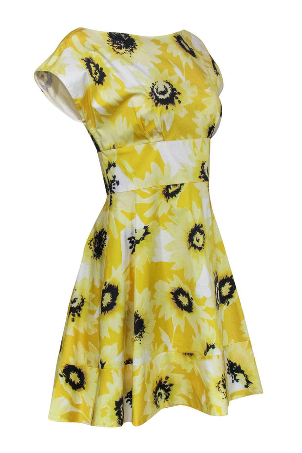 Current Boutique-Kate Spade - Yellow Floral Cotton Boat Neckline Dress Sz 6