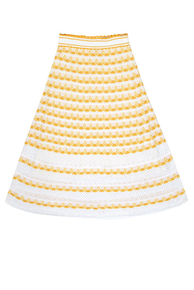 Current Boutique-Kate Spade - Yellow & White Pointelle Knit Midi Skirt Sz S