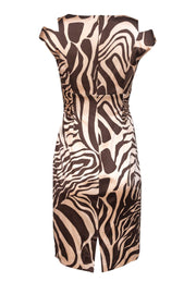 Current Boutique-Kay Unger - Beige & Brown Printed Sheath Dress Sz 4