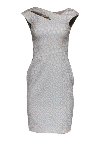 Current Boutique-Kay Unger - Beige & Ivory Leopard Print Sheath Dress w/ Cutout Sz 2