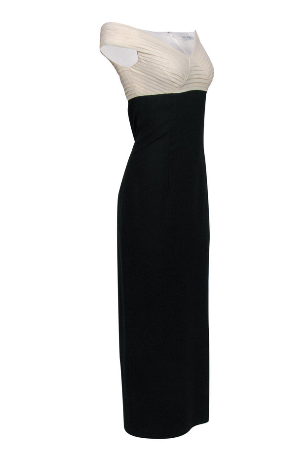 Current Boutique-Kay Unger - Black & Cream Pintucked Empire Waist Gown Sz 6
