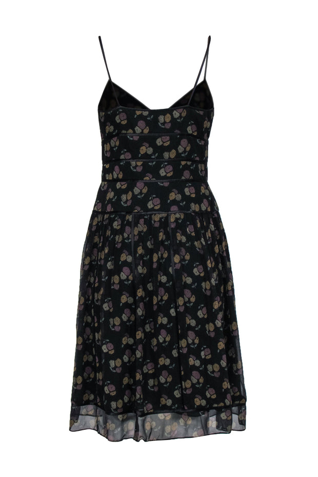Current Boutique-Kay Unger - Black Floral Print A-Line Midi Dress Sz 6