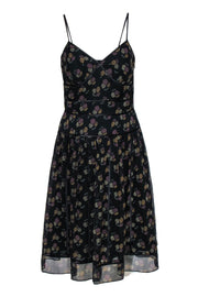 Current Boutique-Kay Unger - Black Floral Print A-Line Midi Dress Sz 6