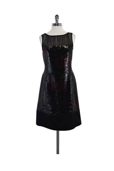 Current Boutique-Kay Unger - Black Red & Green Floral Sequin Dress Sz 6