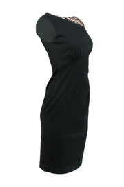 Current Boutique-Kay Unger - Black Sheath Dress w/ Leopard Print Shoulder Sz 4
