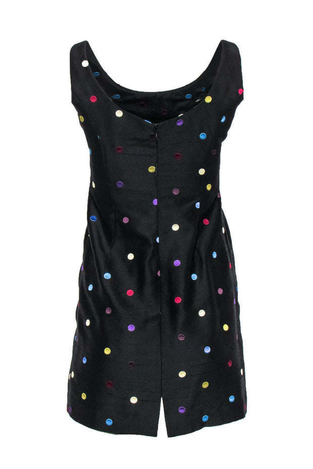 Current Boutique-Kay Unger - Black Sleeveless Silk Sheath Dress w/ Multicolored Polka Dots Sz 4