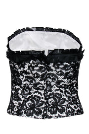 Current Boutique-Kay Unger - Black & White Corset-Style Top w/ Floral Lace Overlay Sz 10