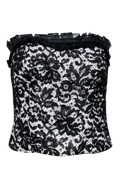 Current Boutique-Kay Unger - Black & White Corset-Style Top w/ Floral Lace Overlay Sz 10