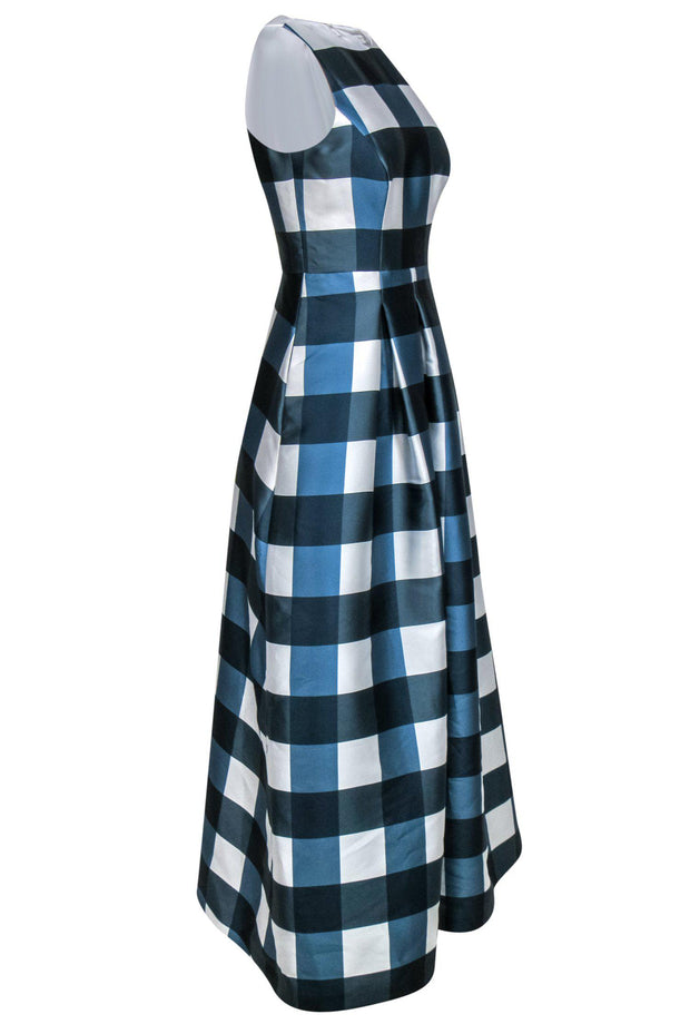 Kay Unger - Blue & White Checkered Gown Sz 4 – Current Boutique