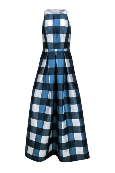 Current Boutique-Kay Unger - Blue & White Checkered Gown Sz 4