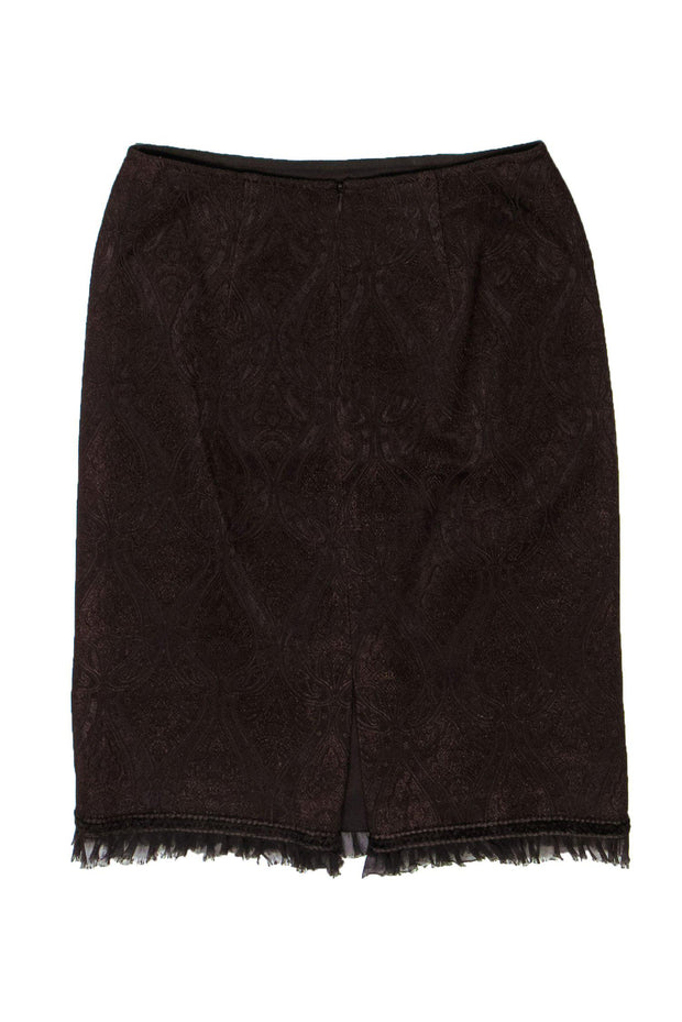 Current Boutique-Kay Unger - Brown Paisley Textured Pencil Skirt Sz 4