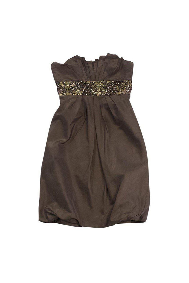 Current Boutique-Kay Unger - Brown Sequin Empire Waist Strapless Dress Sz 4