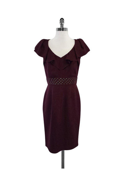 Current Boutique-Kay Unger - Burgundy Ruffle Studded Dress Sz 6
