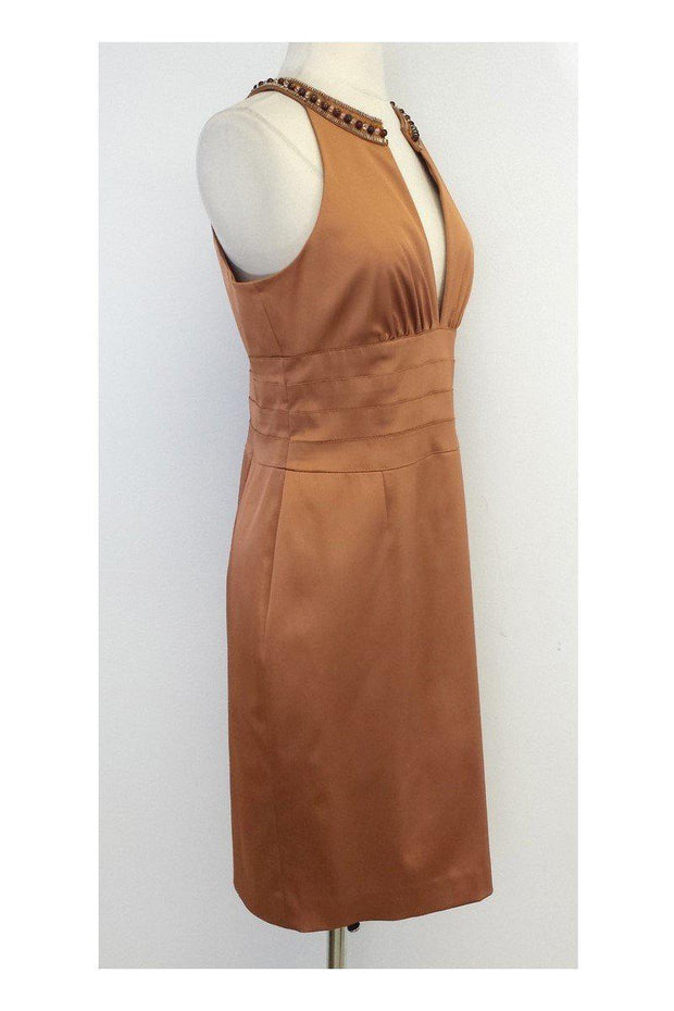 Current Boutique-Kay Unger - Copper Beaded Sleeveless Dress Sz 8