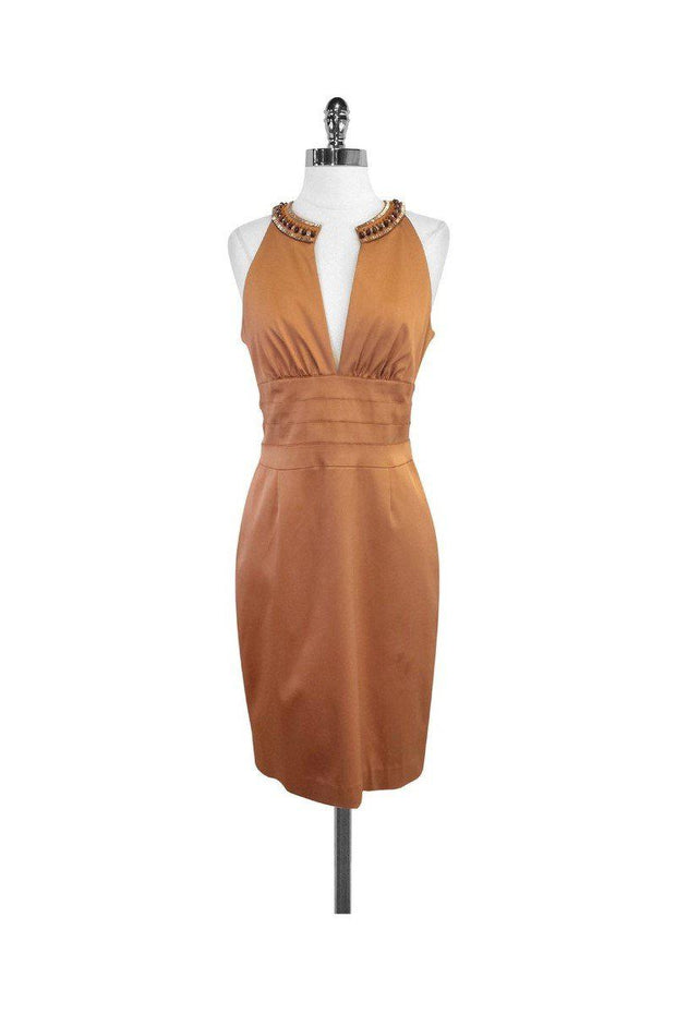 Current Boutique-Kay Unger - Copper Beaded Sleeveless Dress Sz 8