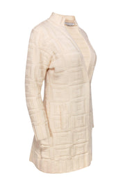Current Boutique-Kay Unger - Cream Knit Textured Long Wool Cardigan Sz M