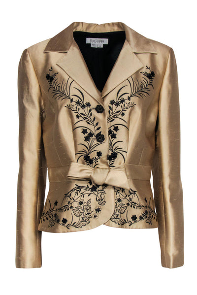 Current Boutique-Kay Unger - Gold Silk Blend Embroidered Jacket Sz 12