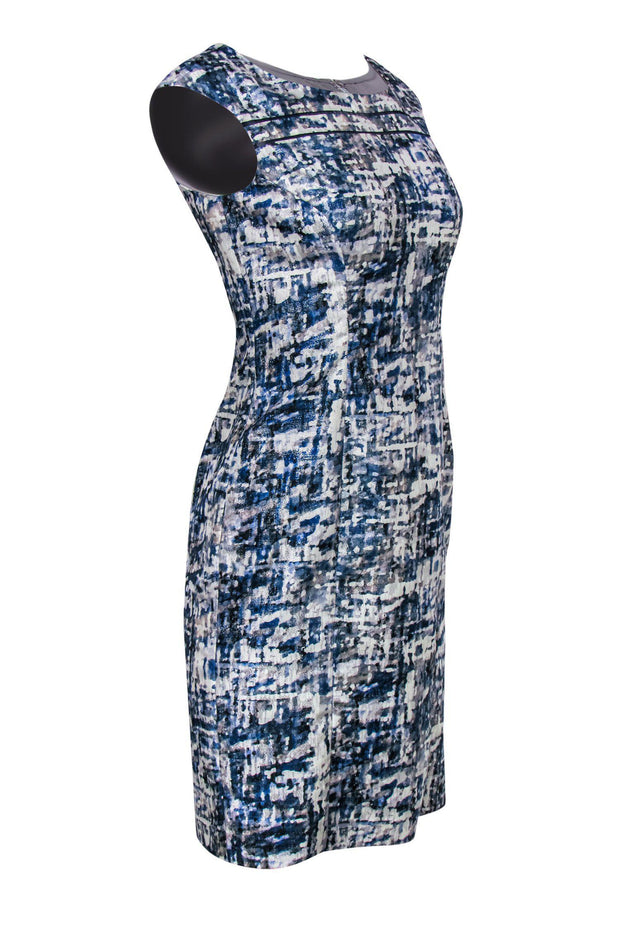 Current Boutique-Kay Unger - Metallic Blue Marbled Sheath Dress Sz 4