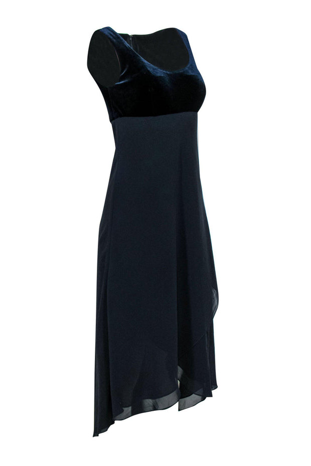 Current Boutique-Kay Unger - Midnight Blue Sleeveless High-Low Gown w/ Velvet Top Sz 8