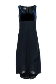 Current Boutique-Kay Unger - Midnight Blue Sleeveless High-Low Gown w/ Velvet Top Sz 8