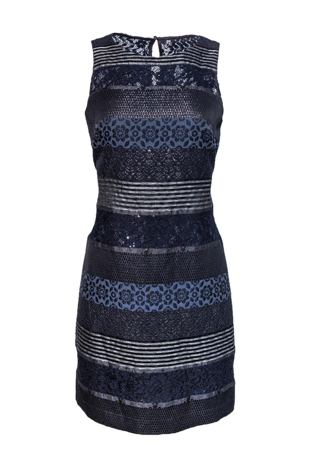 Current Boutique-Kay Unger - Navy Blue Shimmer Sheath Dress Sz 6