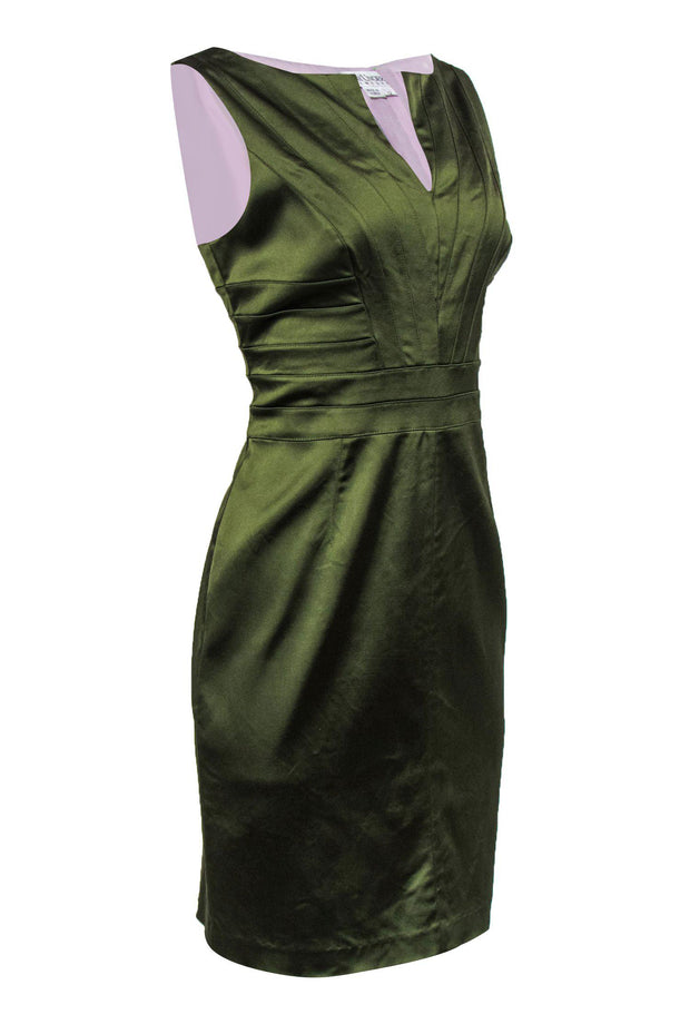 Current Boutique-Kay Unger - Olive Green Satin Sheath Dress Sz 12