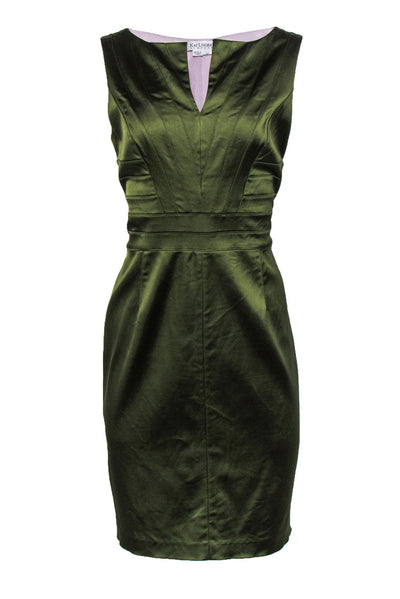 Current Boutique-Kay Unger - Olive Green Satin Sheath Dress Sz 12