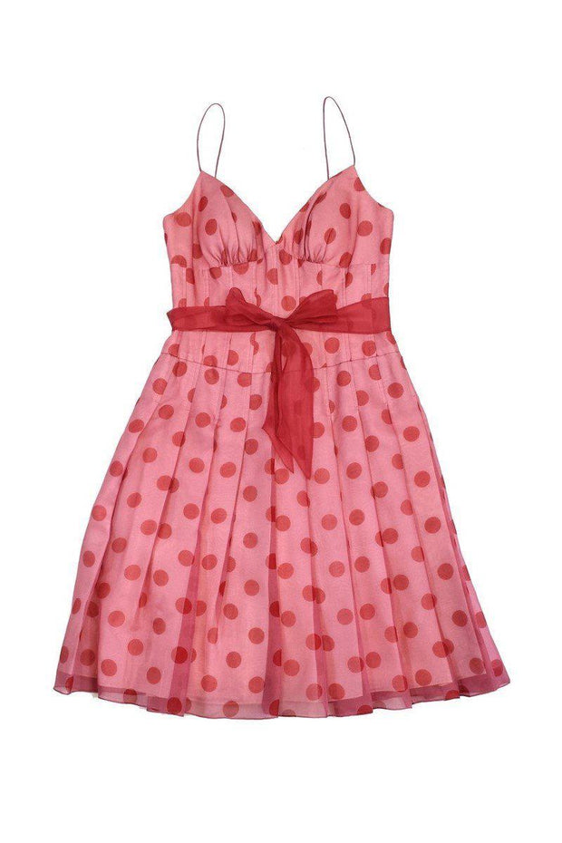 Current Boutique-Kay Unger - Pink Polka Dot Spaghetti Strap Dress Sz 10
