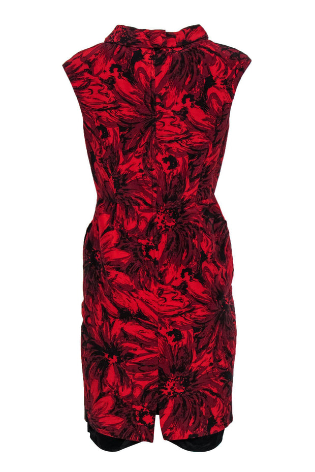 Current Boutique-Kay Unger - Red & Black Abstract Floral Sheath Dress Sz 8