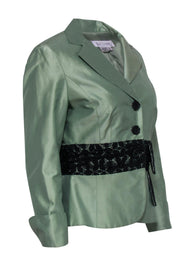 Current Boutique-Kay Unger - Sage Green Raw Silk Button-Up Blazer w/ Lace Waistband Sz 8