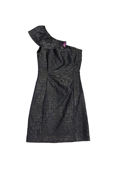 Current Boutique-Kay Unger - Silver Reptile Print One Shoulder Dress Sz 6