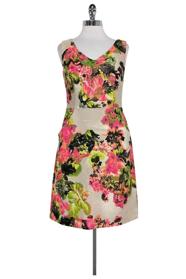 Current Boutique-Kay Unger - Tan Floral Cotton Dress Sz 4