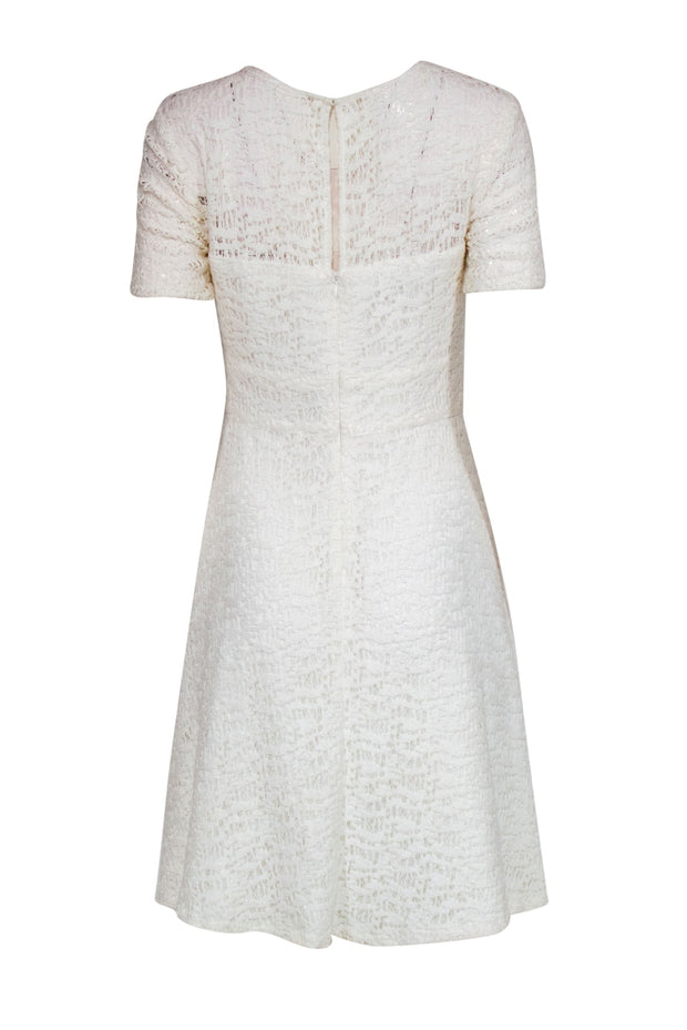 Current Boutique-Kay Unger - White Lace Short Sleeve A-Line Dress Sz 4