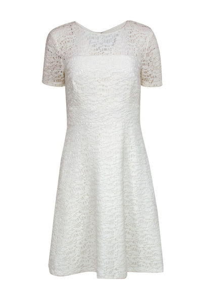 Current Boutique-Kay Unger - White Lace Short Sleeve A-Line Dress Sz 4