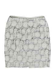 Current Boutique-Kay Unger - White & Silver Printed Pencil Skirt Sz 4