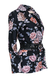 Current Boutique-Keepsake - Black Floral Print Blazer w/ Lace Belt Sz 00