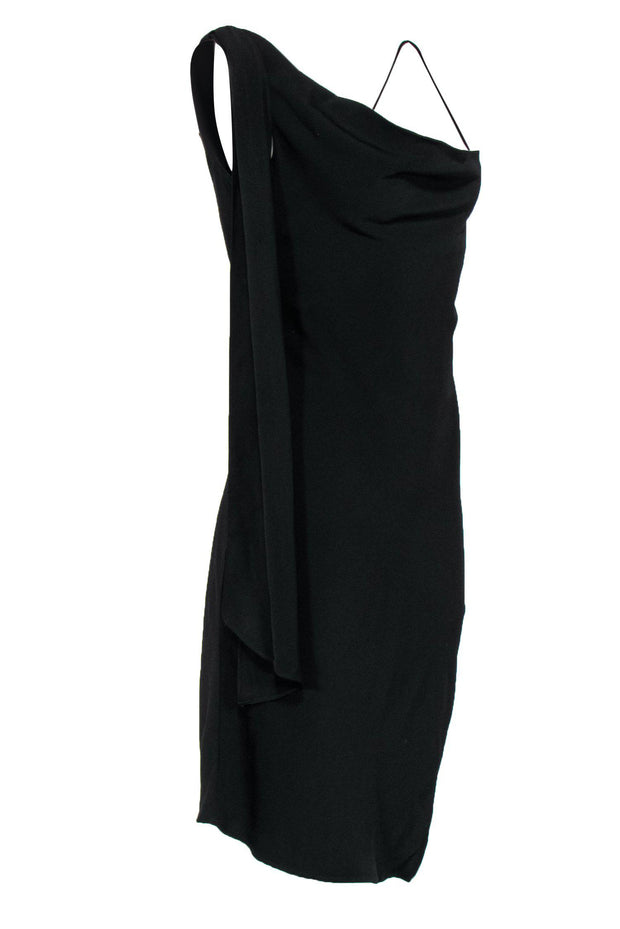 Current Boutique-Keepsake - Black One-Shoulder Draped Midi Dress Sz S