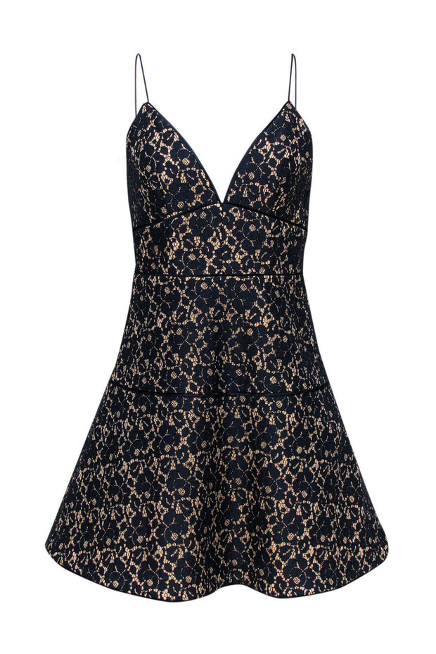 Current Boutique-Keepsake - Navy Lace Thin Strapped Flared Cocktail Dress Sz M