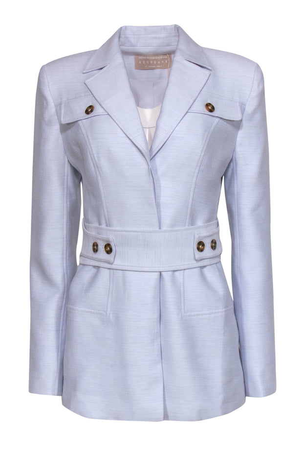 Current Boutique-Keepsake - Pale Lilac Belted Textured Jacket w/ Tortoise Shell Buttons Sz 4