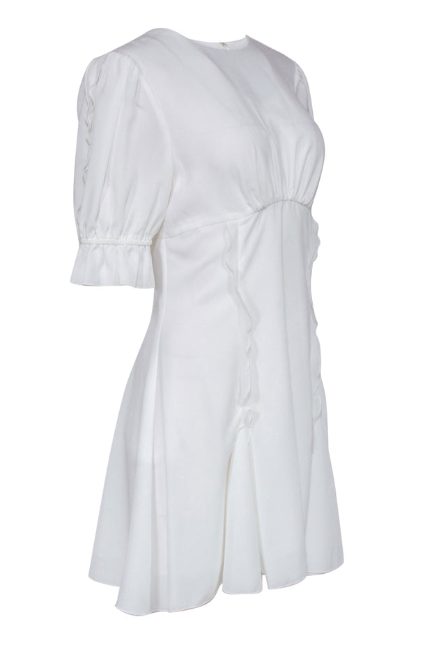 Current Boutique-Keepsake - White Puff Sleeve Ruffled “Beloved” Sheath Dress Sz L