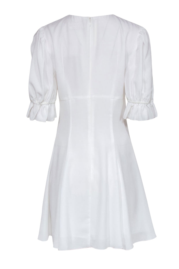 Current Boutique-Keepsake - White Puff Sleeve Ruffled “Beloved” Sheath Dress Sz L
