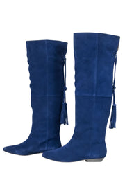 Current Boutique-Kelsi Dagger - Blue Suede Over-the-Knee "Rosaleen" Boots w/ Tassels Sz 10