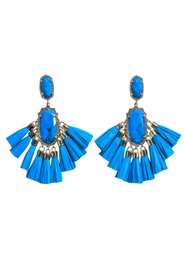 Current Boutique-Kendra Scott - Blue & Gold-Toned Stone Earrings w/ Tassels