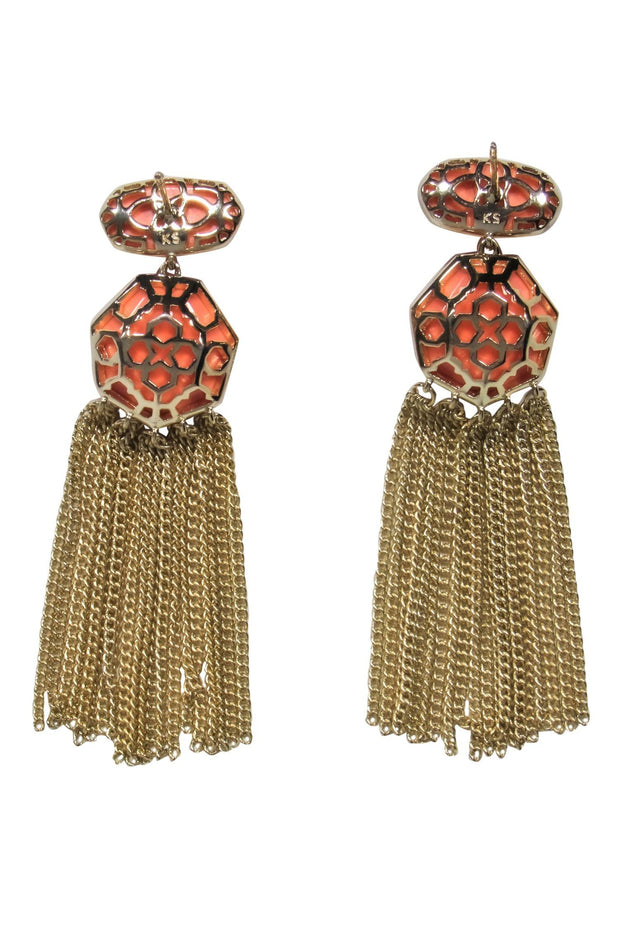 Current Boutique-Kendra Scott - Coral Jewel & Gold Fringe Statement Earrings