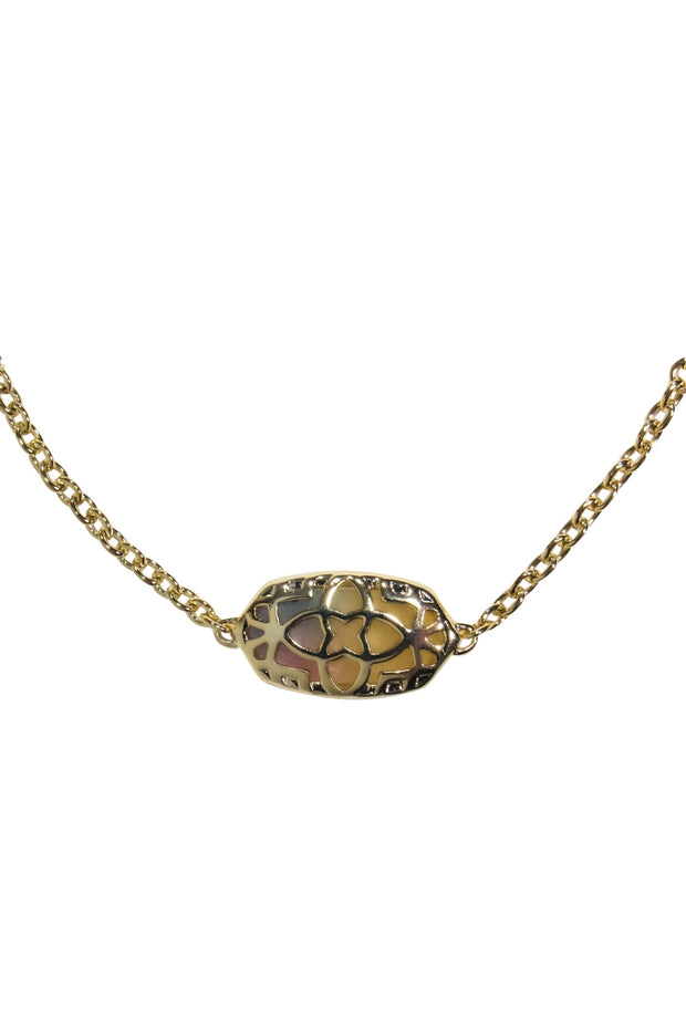 Current Boutique-Kendra Scott - Gold Adjustable “Elaina” Chain Bracelet w/ Sparkly Iridescent Stone