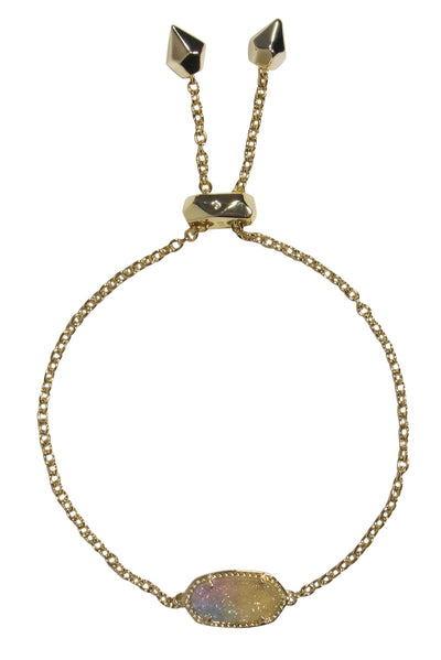 Current Boutique-Kendra Scott - Gold Adjustable “Elaina” Chain Bracelet w/ Sparkly Iridescent Stone
